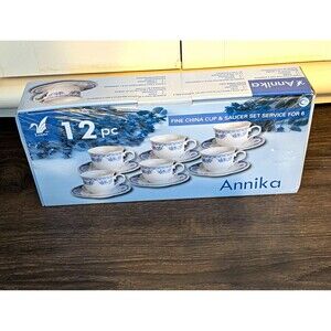 Annika Fine China Floral Tea Cup & Saucer Set 12pc  Open Box New